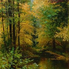 Схема вышивки «Пруд в лесу. Григорий Мясоедов»