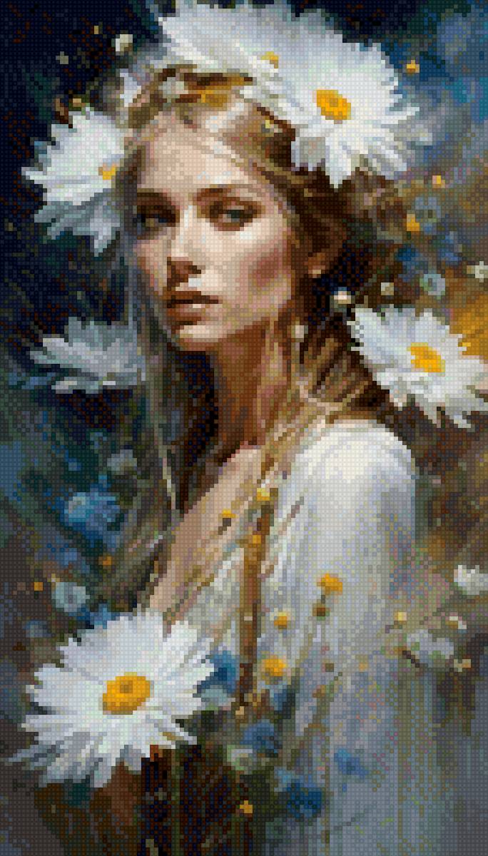 Девушка в ромашках - ромашки, девушка, цветы - предпросмотр