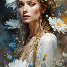 Схема вышивки «Девушка в ромашках»