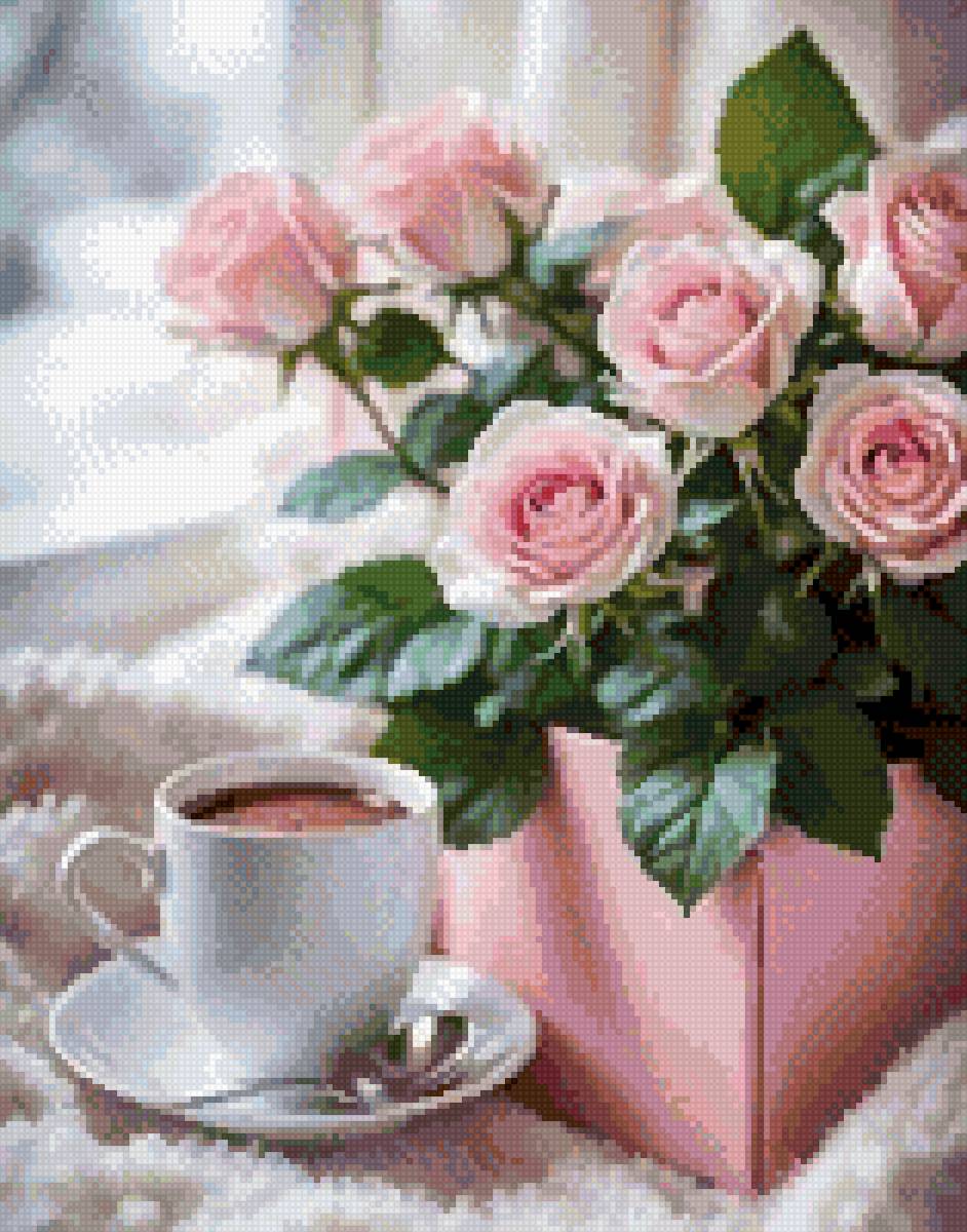 Розы и кофе - цветы, розы, кофе - предпросмотр