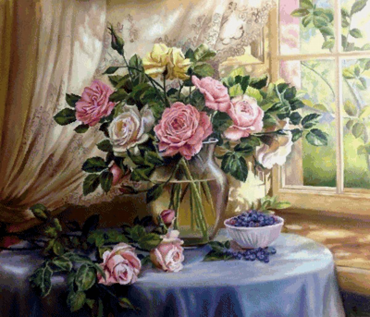 №2865202 - окно, розы, букет - предпросмотр