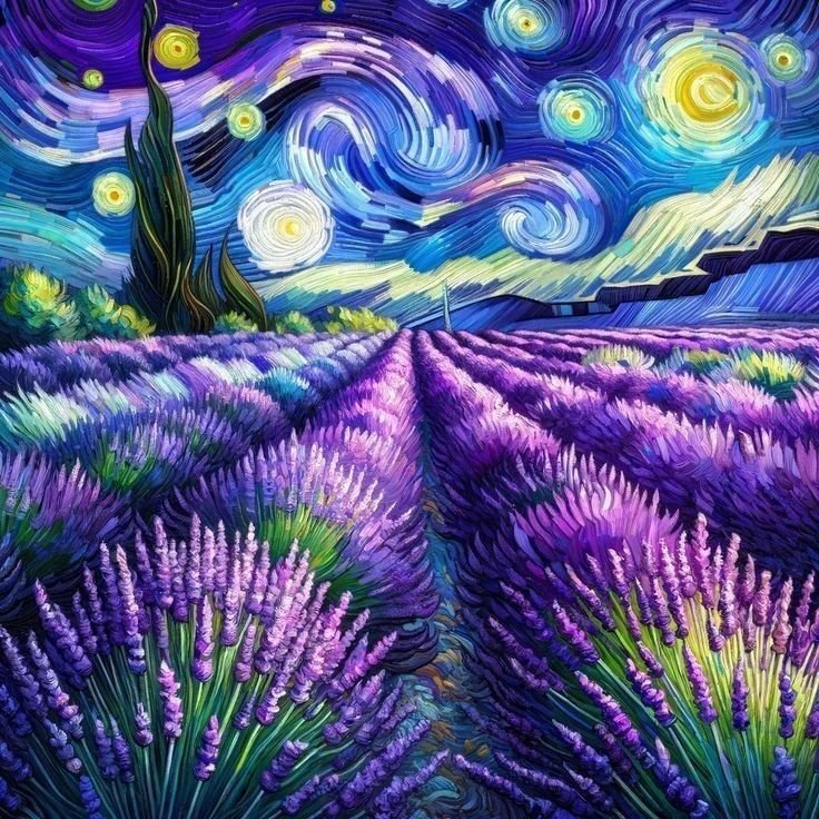 CAMPOS DE LAVANDA - paisaje nocturno - оригинал