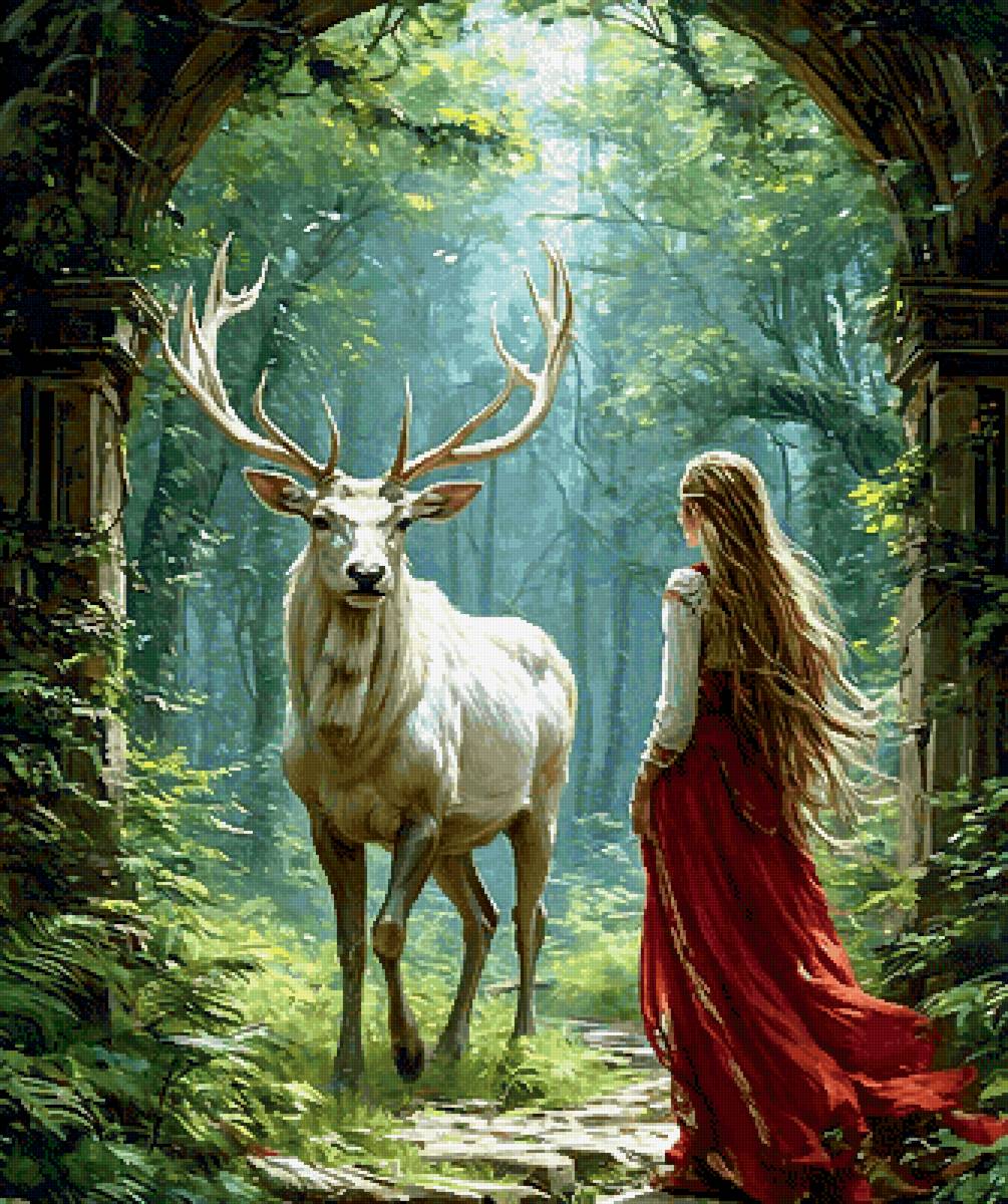 СКАЗКА СТАРОГО ЛЕСА - олень, лес, девушка - предпросмотр