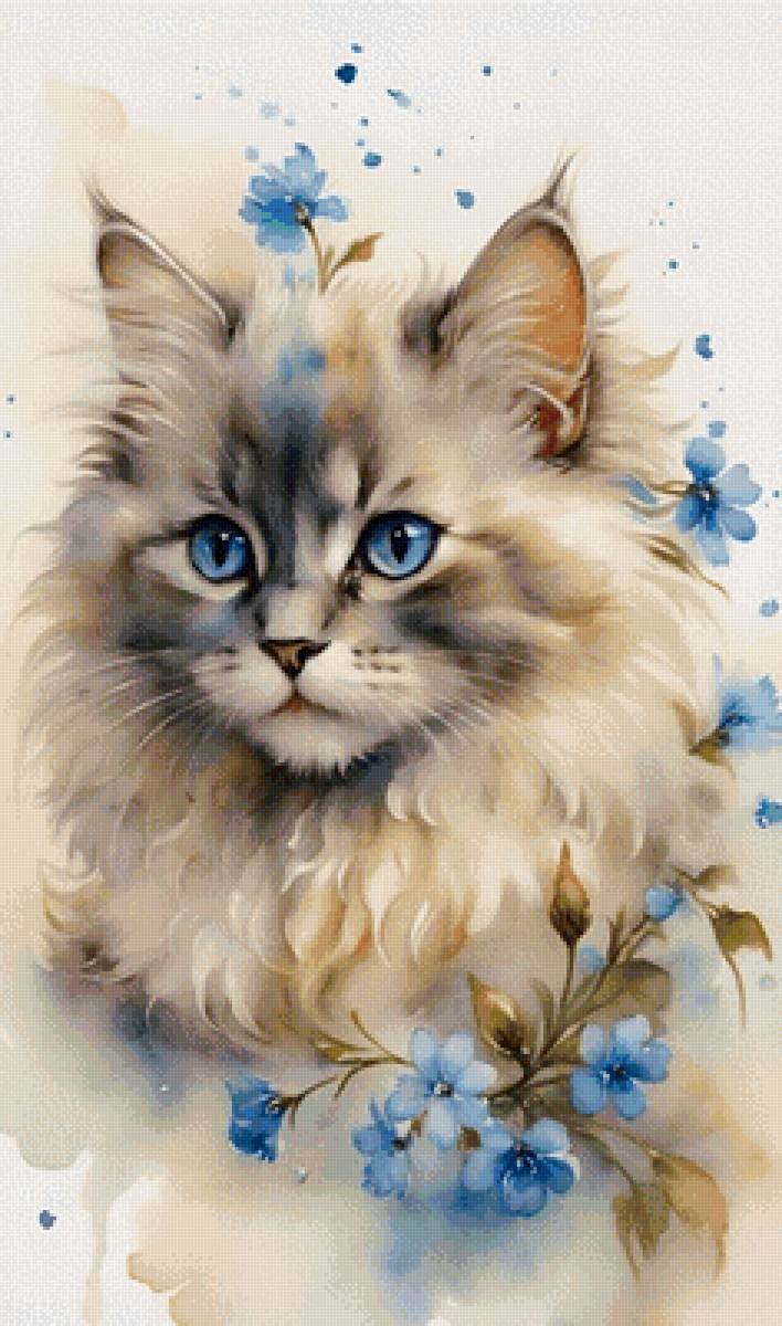 Котик в цветах - арт - предпросмотр