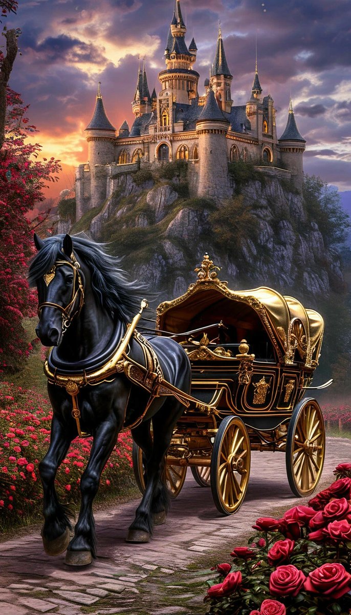 картина - карета, конь, замок - оригинал