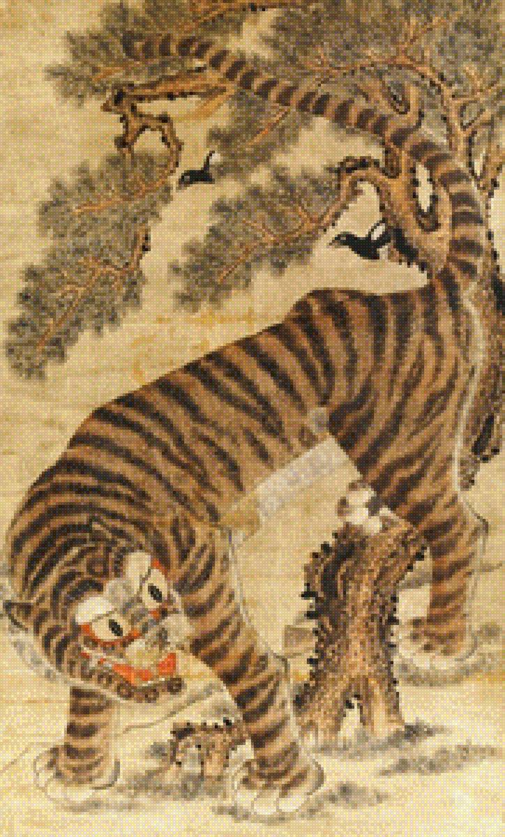 Тигр и сорока - минхва, корейская живопись, тигр, сорока, корея - предпросмотр