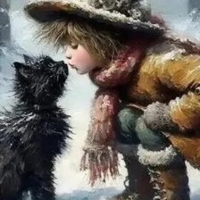 Схема вышивки «Девочка и котенок»