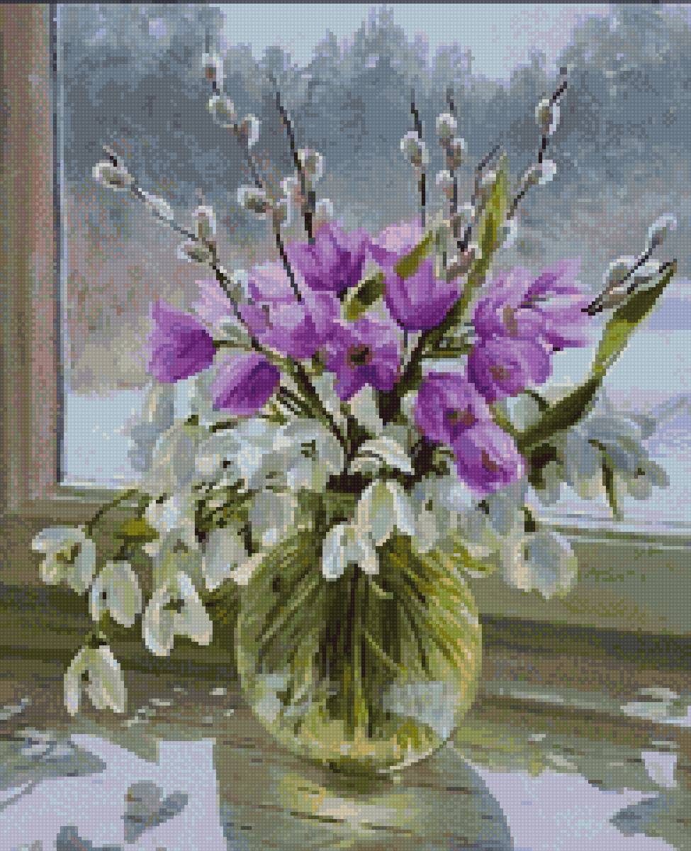 №2868687 - букет, ваза, до 240 крестиков, цветы - предпросмотр