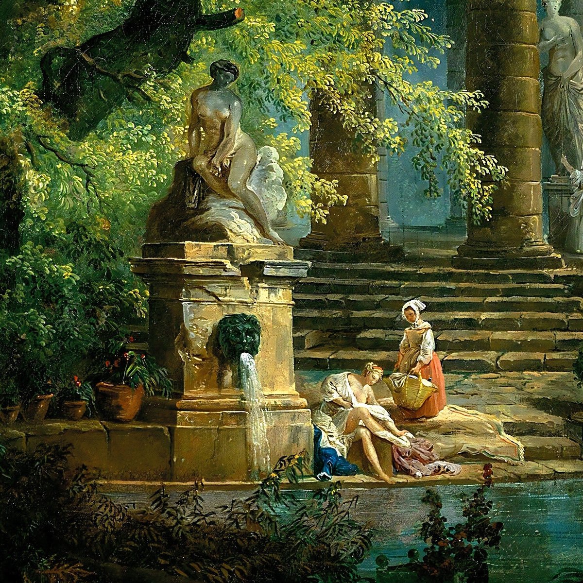 The bathing pool, miniature - озеро, пар, картина, беседка, купальщицы - оригинал