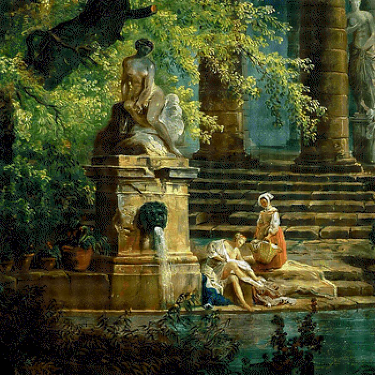 The bathing pool, miniature - беседка, купальщицы, картина, пар, озеро - предпросмотр