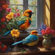 Схема вышивки «Птицы на окне»