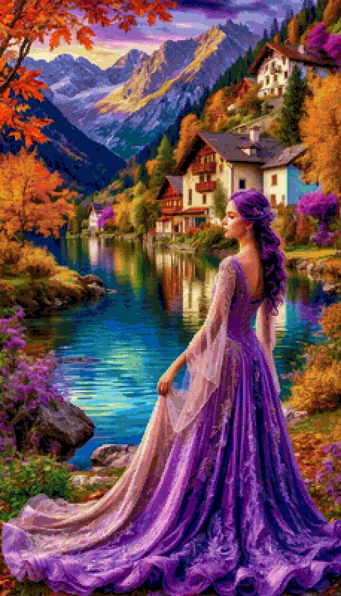 №2871898 - горы, река, дома, девушка, осень - предпросмотр