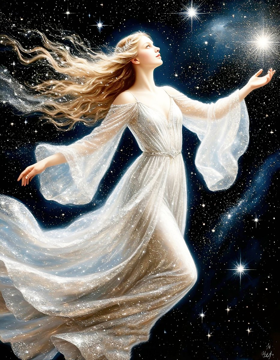 Парящая среди звёзд - дева, космос, сон - оригинал