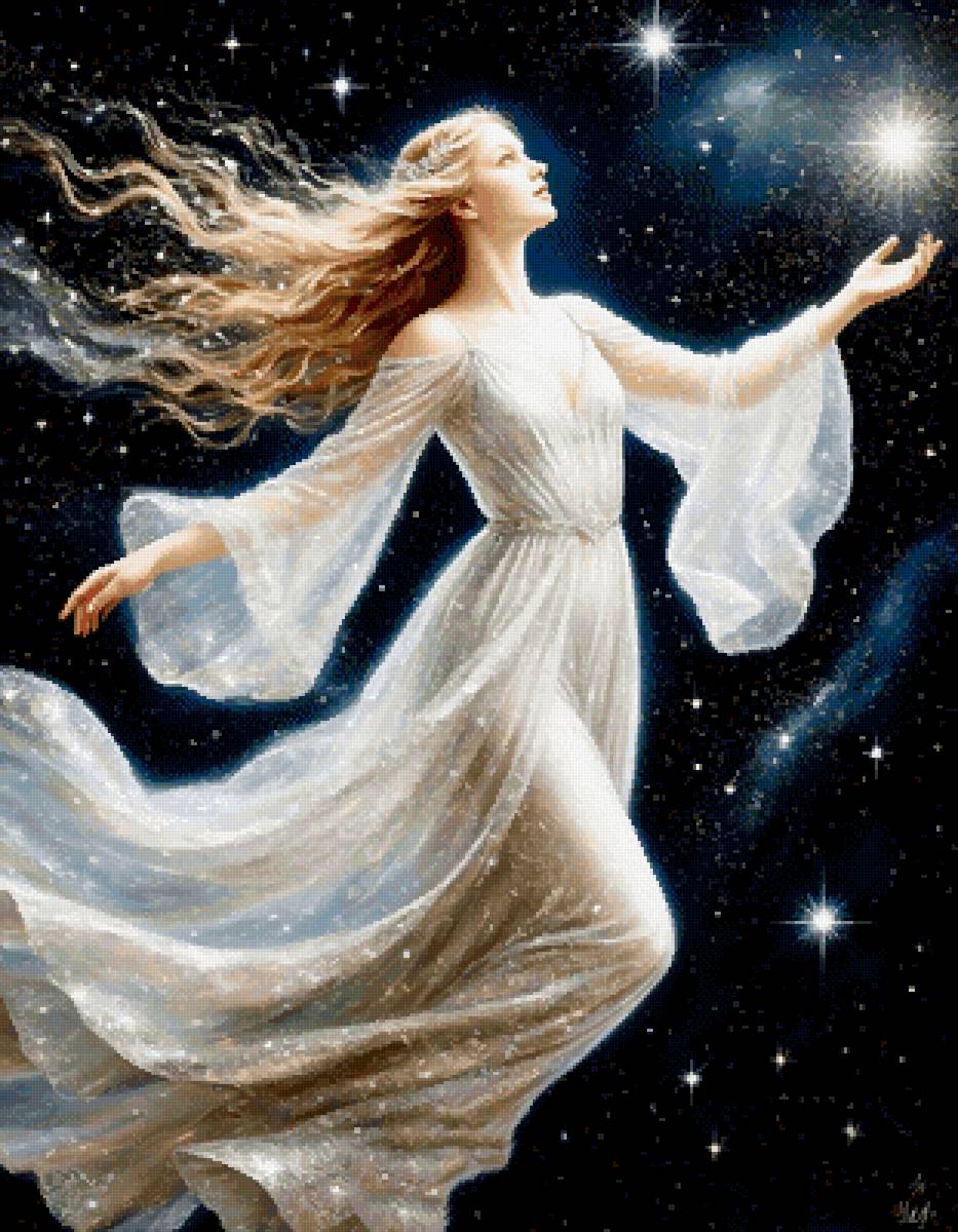 Парящая среди звёзд - космос, дева, сон - предпросмотр