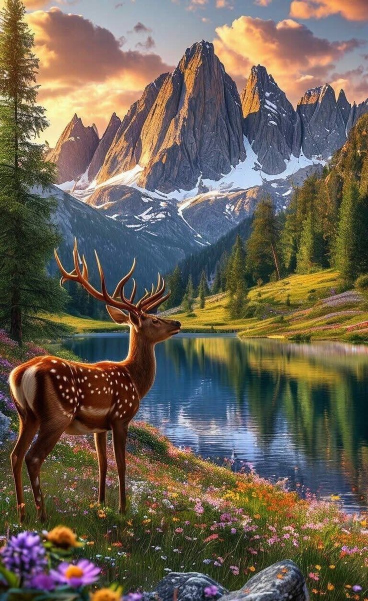 Пейзаж - олень, пейзаж - оригинал