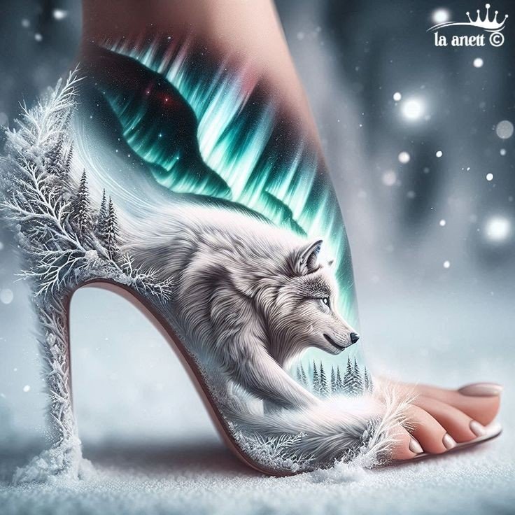 Зов волчицы - северное сияние, зима, волк, нога - оригинал