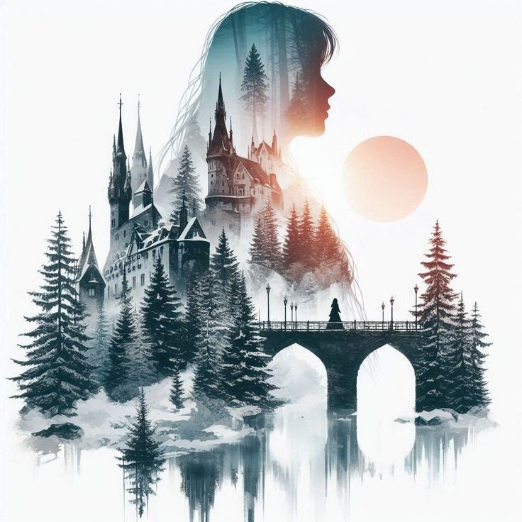 Женский образ - профиль, мост, зима, замок - оригинал