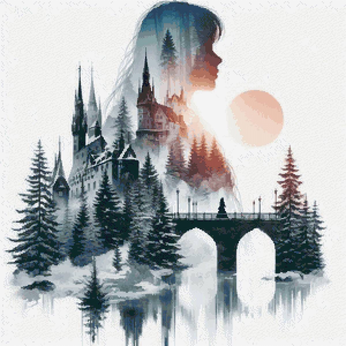 Женский образ - зима, профиль, мост, замок - предпросмотр