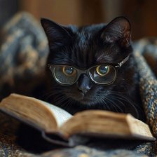 Схема вышивки «Чёрный кот за книгой»