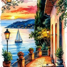 Схема вышивки «Набережная. Акварель.»