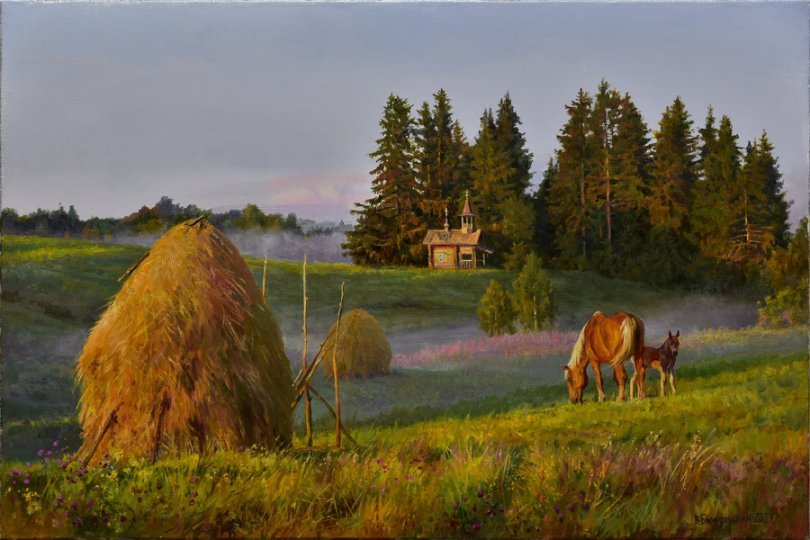 Утро Бжезовский В.В. - лето, деревня., утро - оригинал