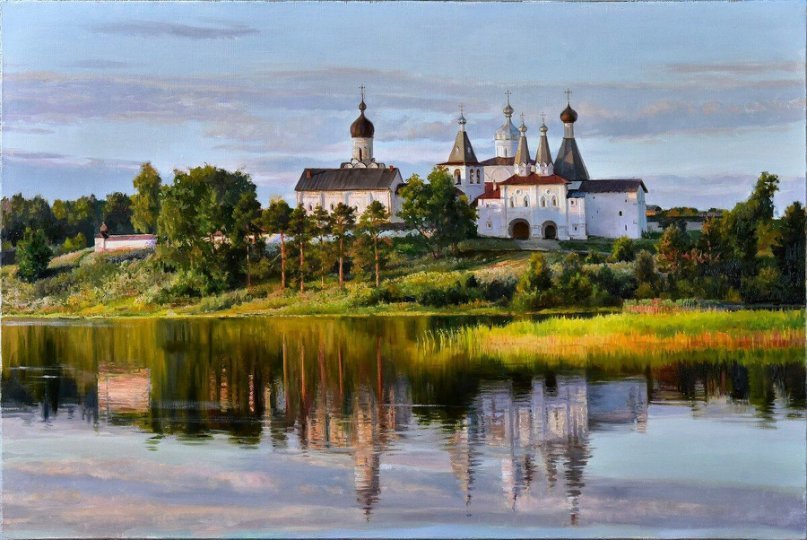 Бзежовский В.В. - река, храм, природа, утро - оригинал