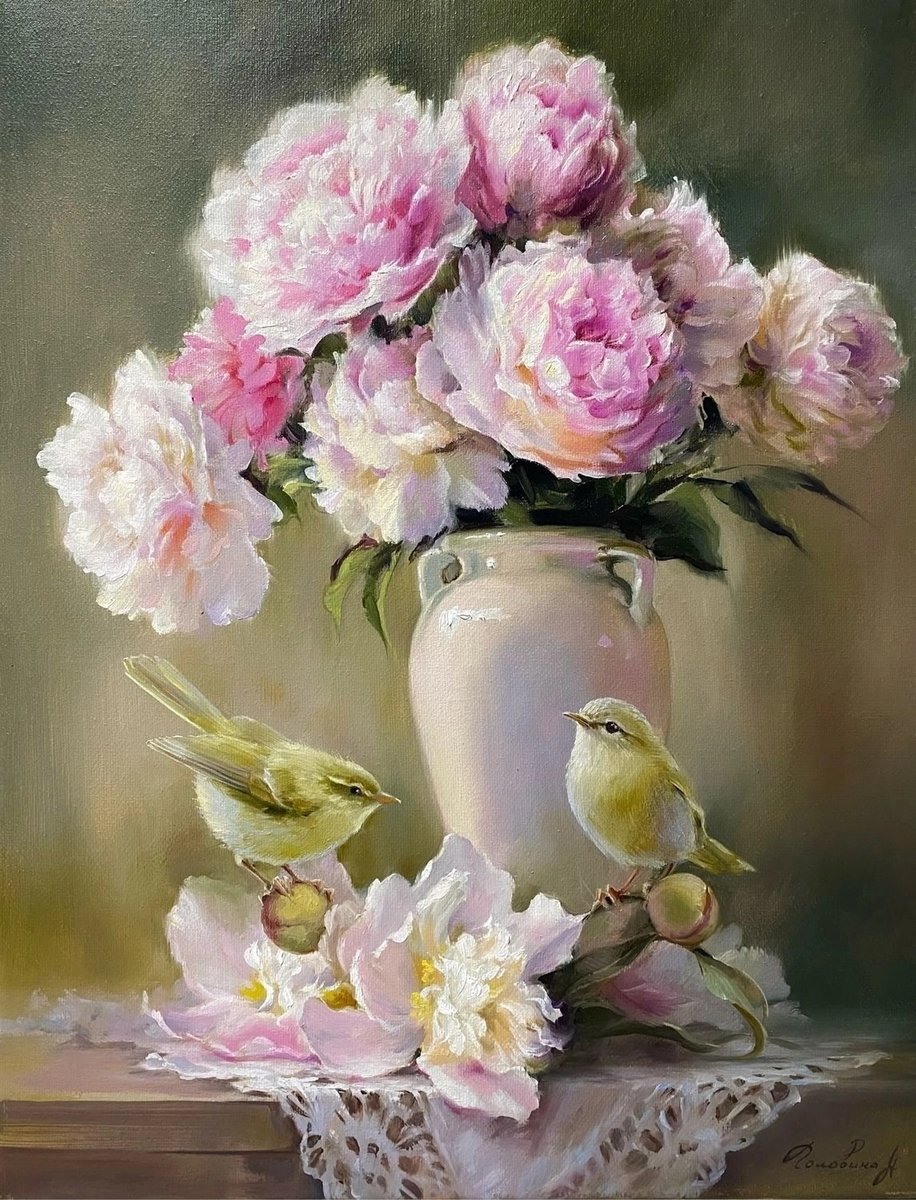 ПЕНОЧКИ ( по картине Н. Годовщиной) - цветы в вазе, пеночки, пионы в вазе, пионы, букет пионов, цветы - оригинал