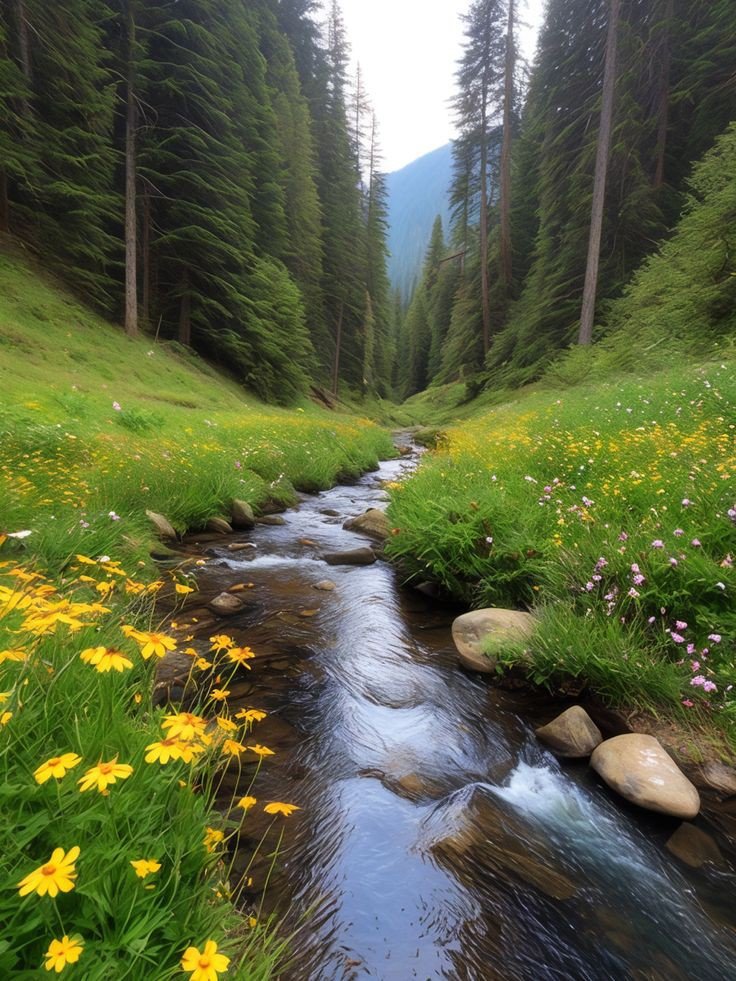 Лесной ручей - река, цветы, природа - оригинал