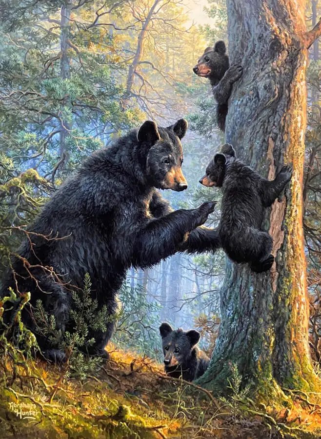 утро в сосновом бору -2 - медвежата, лес - оригинал