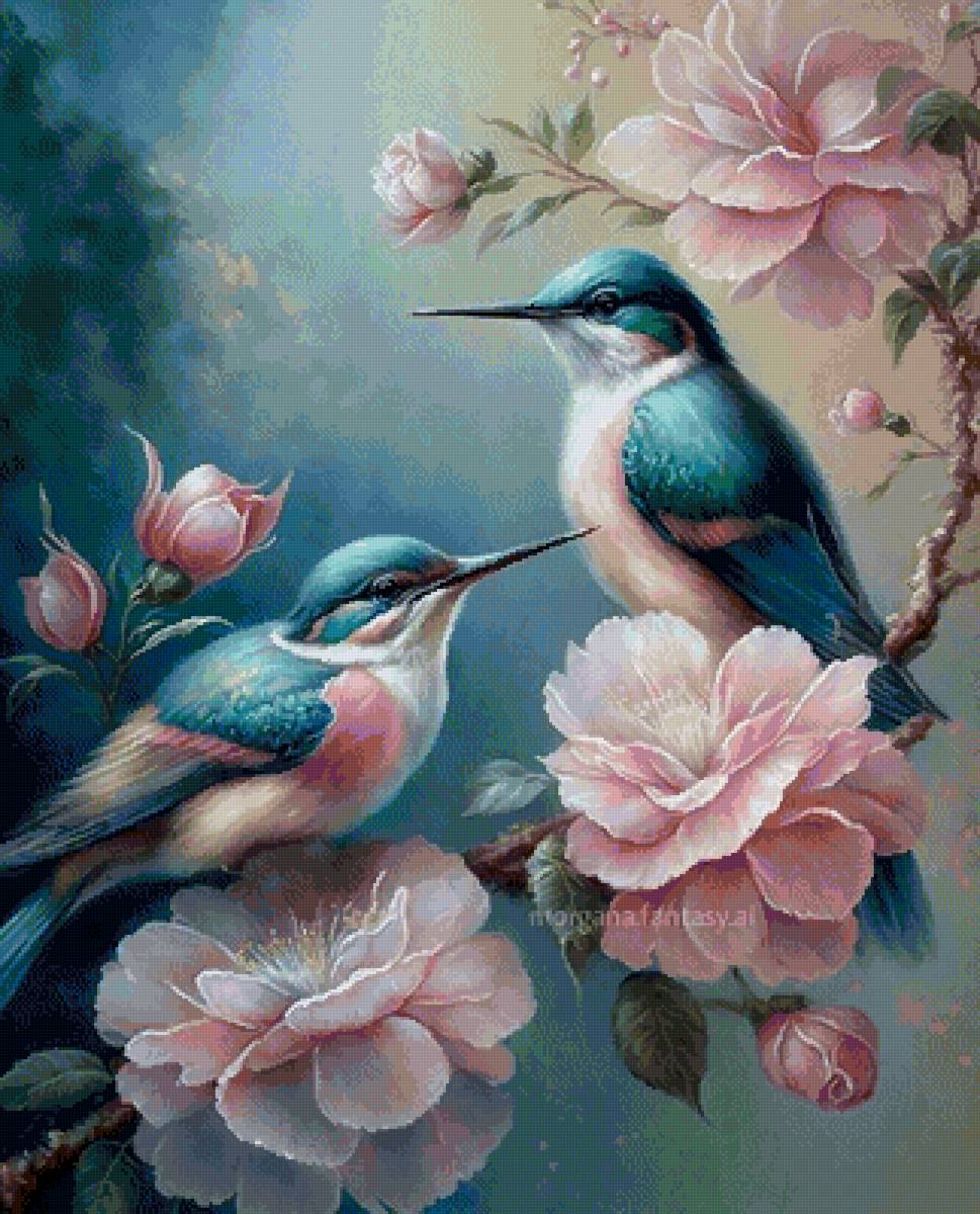 Колибри и цветы - птицы, колибри, природа, цветы, животные - предпросмотр