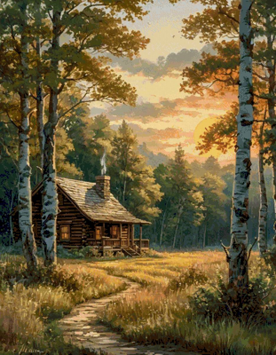 пейзаж - лесной домик - предпросмотр