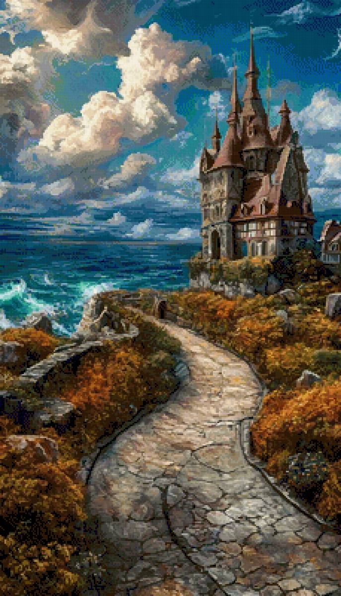 пейзаж - замок, море - предпросмотр