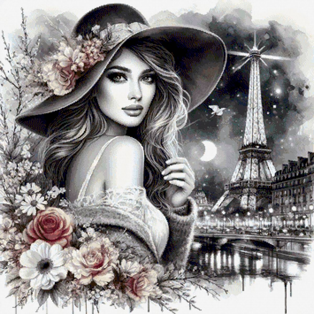 весна в Париже - взляд, девушка, монохром, цветы - предпросмотр