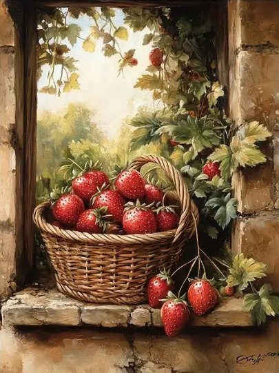 лето в корзинке - пейзаж, лукошко, клубника - оригинал