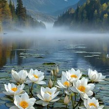 Схема вышивки «Хоровод кувшинок в утреннем тумане»