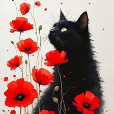 Схема вышивки «Кот и маки»