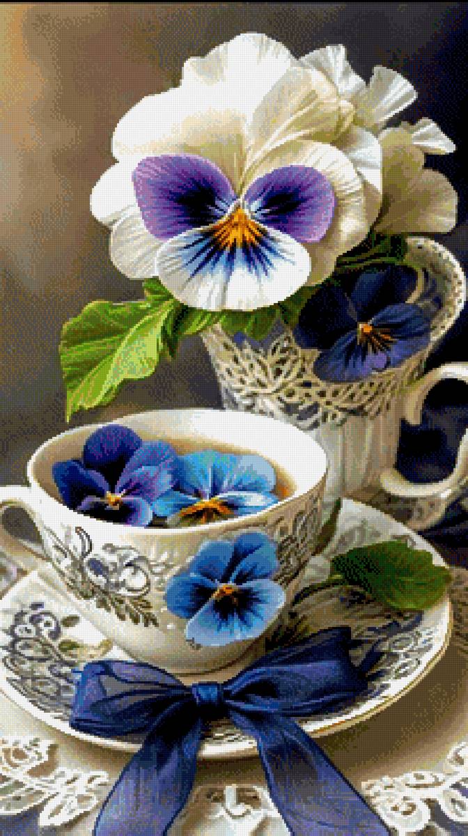Фиалки - чашка - предпросмотр