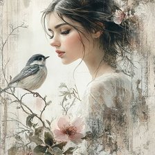 Схема вышивки «Девочка и птица»