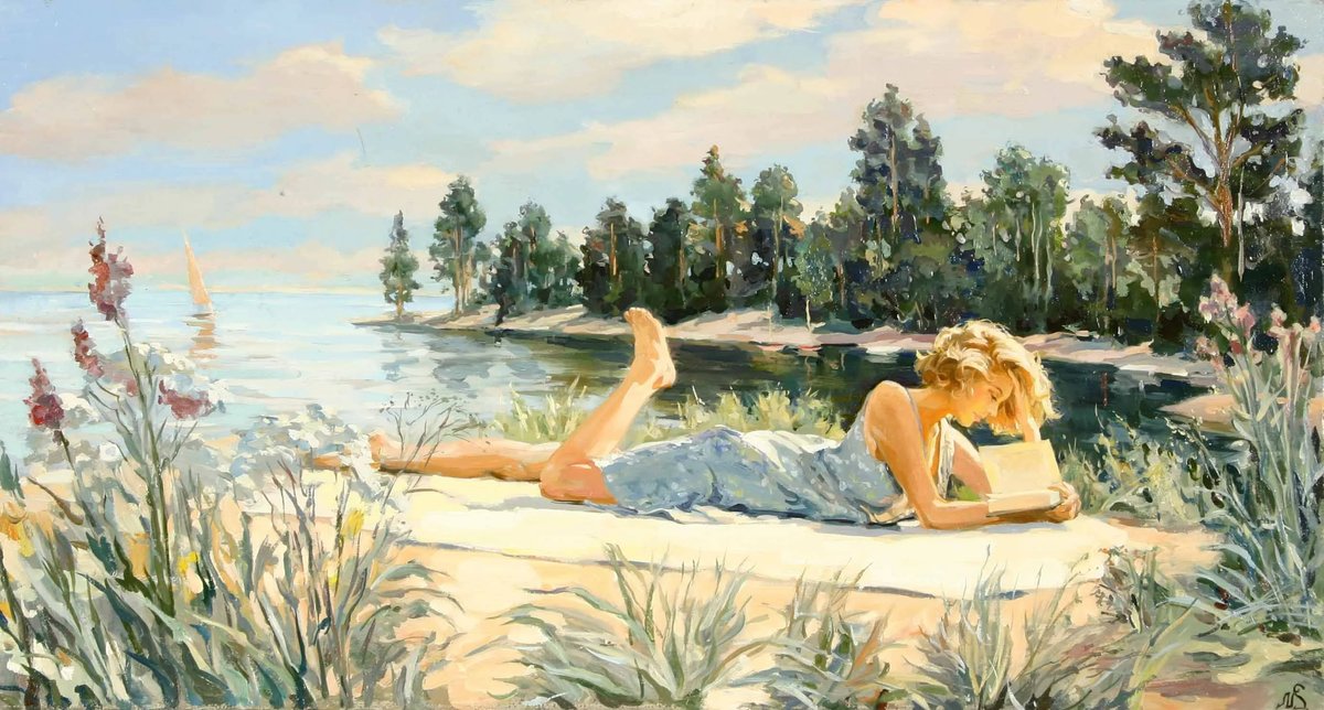 лето - мостик, река, девушка, лето - оригинал