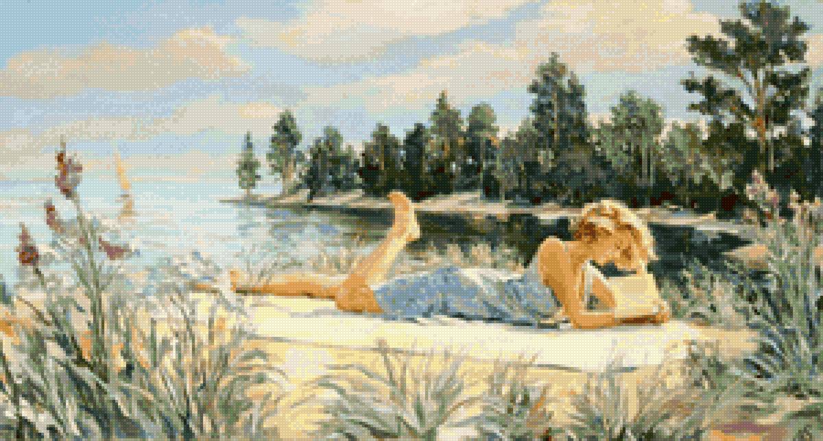 лето - река, лето, мостик, девушка - предпросмотр