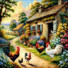 Схема вышивки «Куры во дворе»