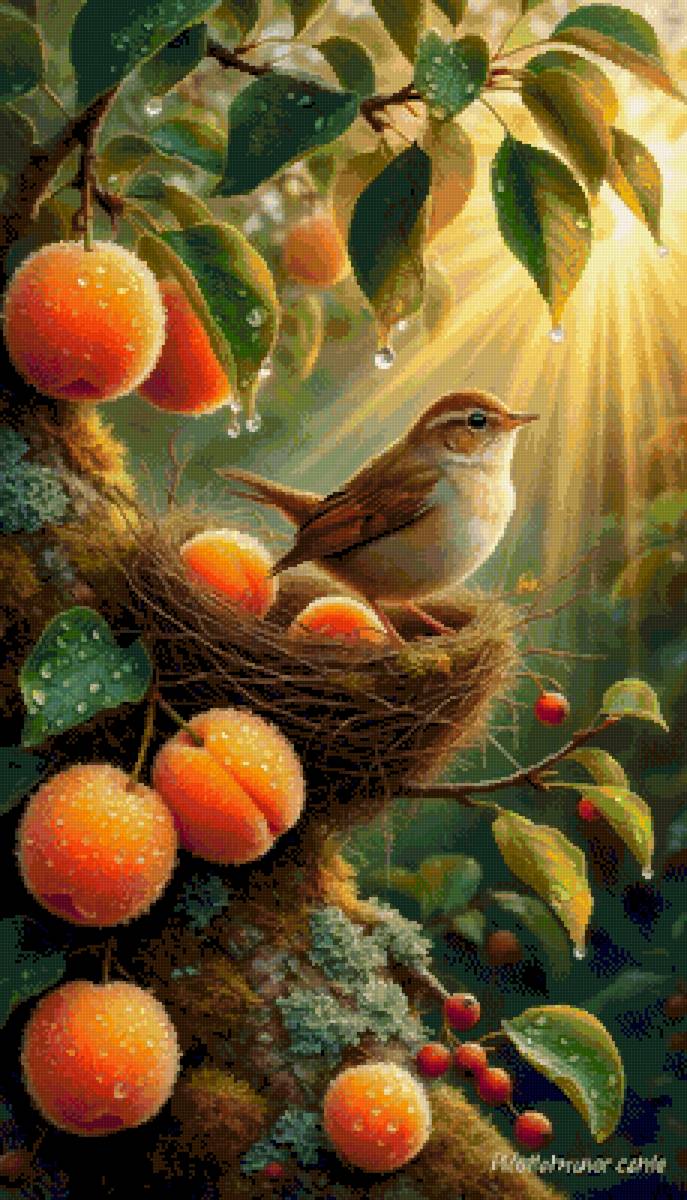 №2883765 - абрикосы, птичка в гнезде - предпросмотр