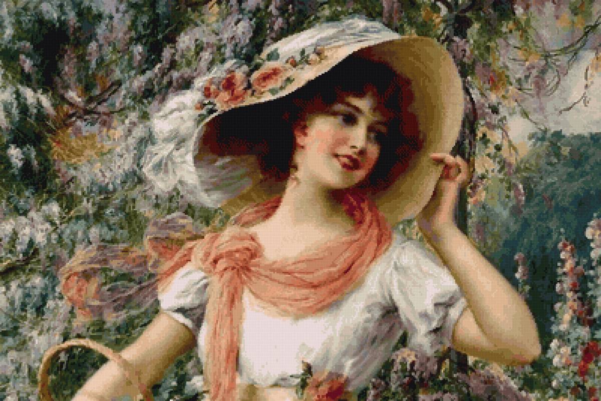 Портрет девушки в цветах - живопись, девушка, цветы, сад - предпросмотр