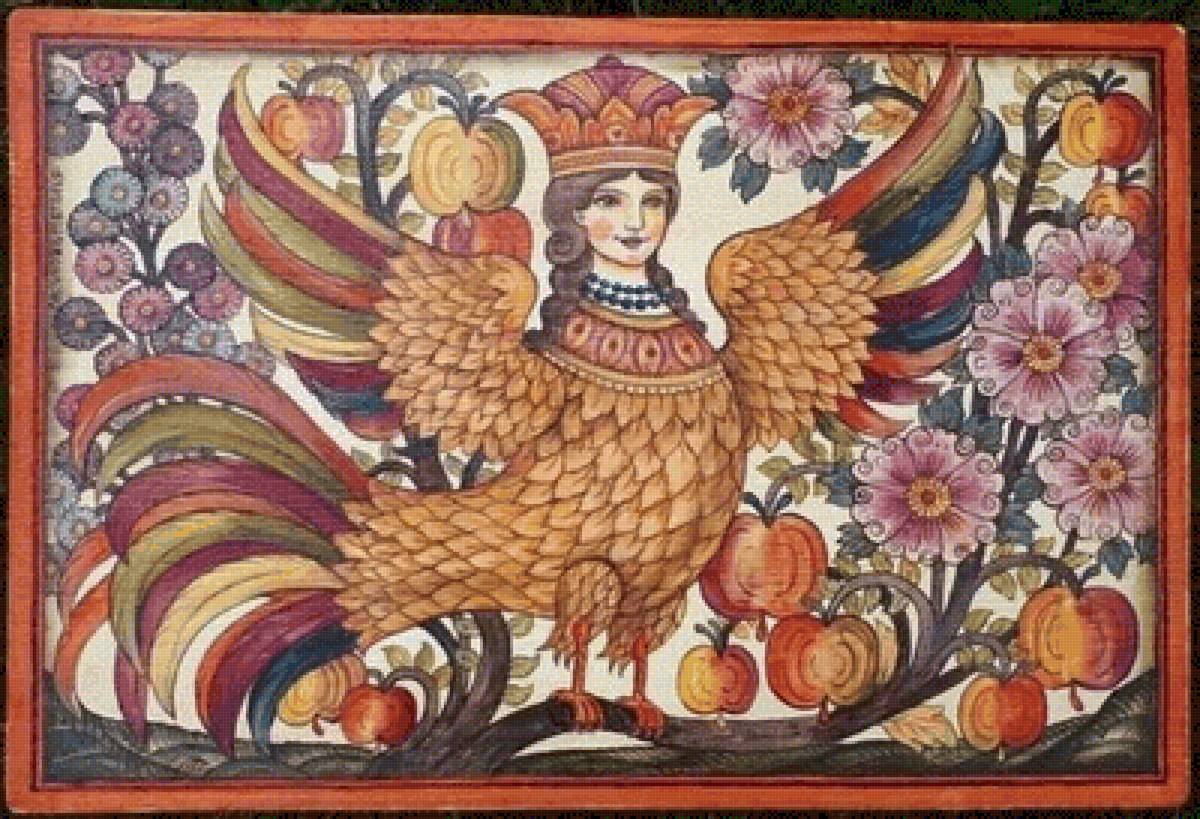 птица Сирин - осень, лес, птицы, деревья, осенний пейзаж, фрукты - предпросмотр