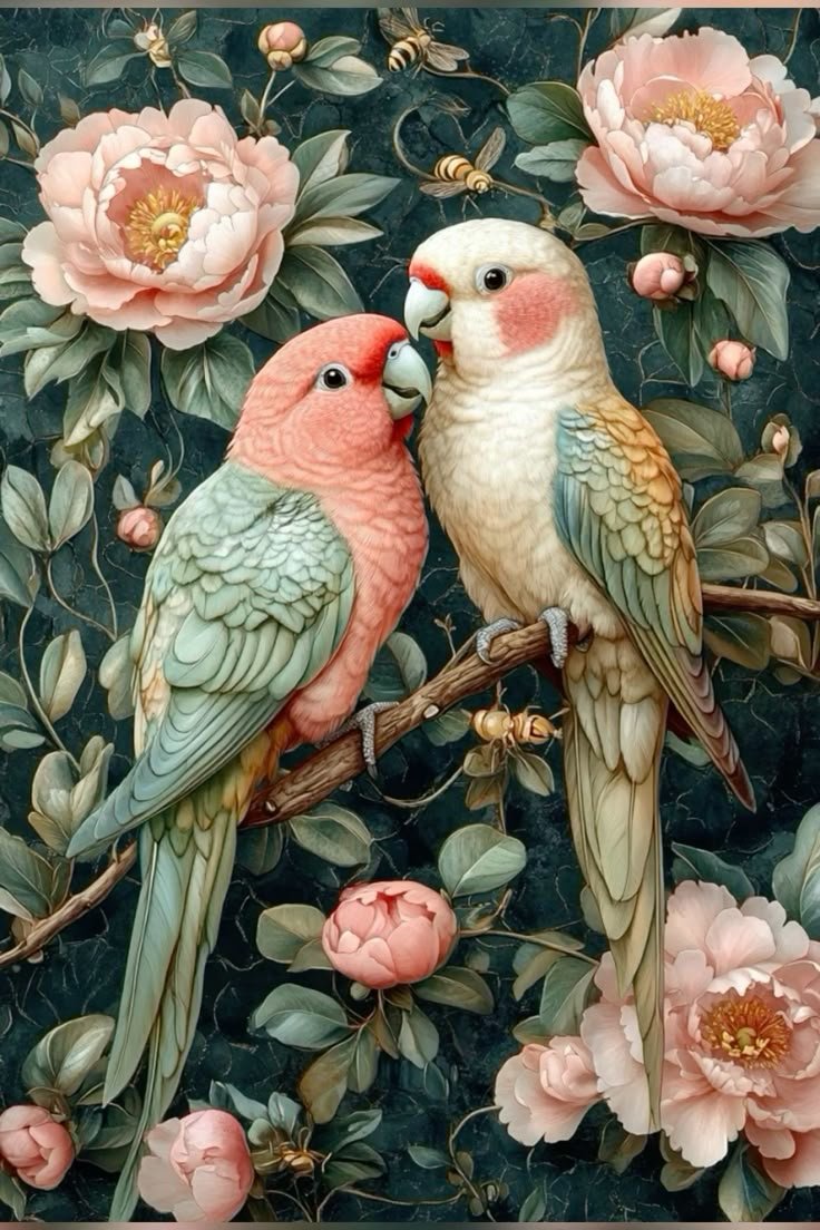 птицки - попугай, птичка, цветы, розы - оригинал