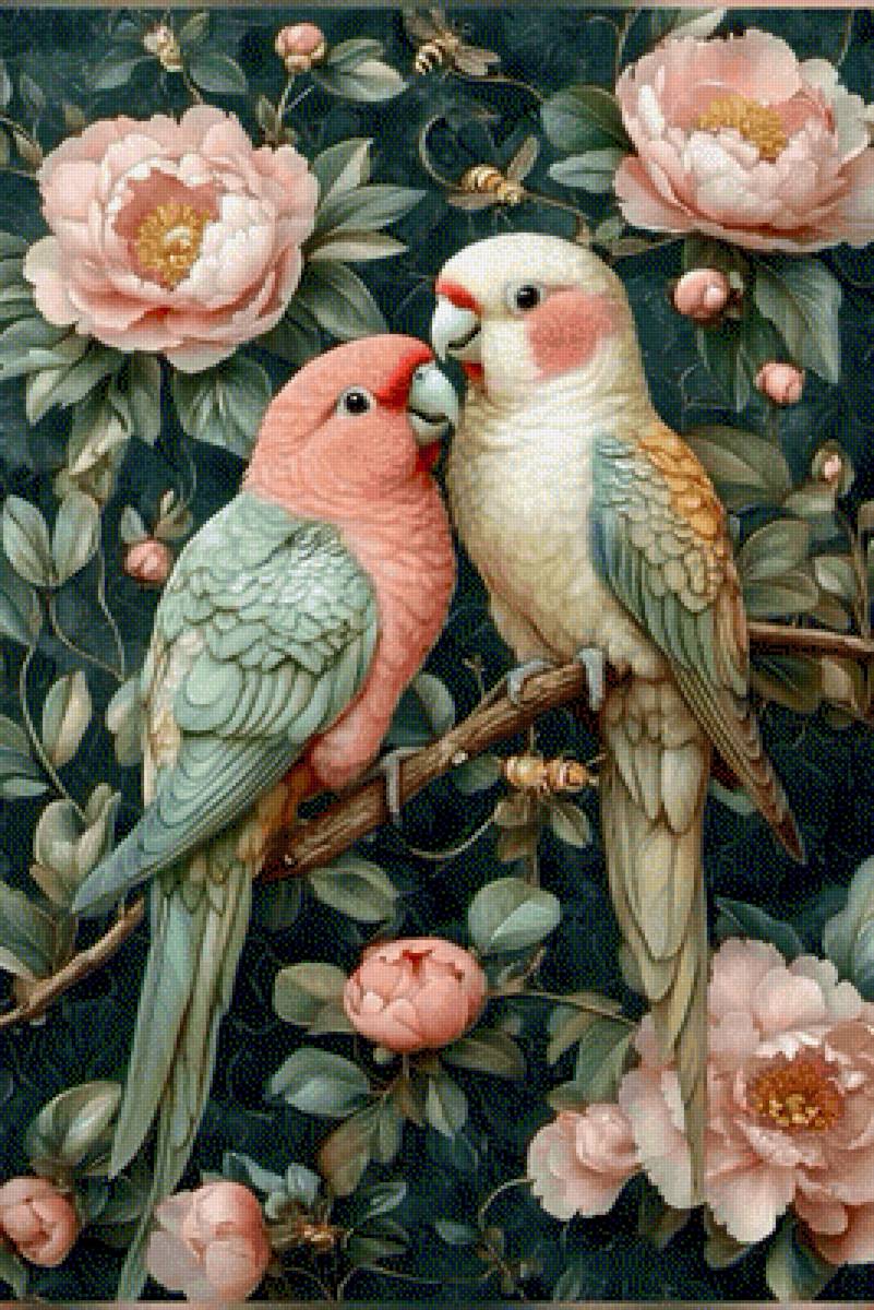 птицки - попугай, птичка, цветы, розы - предпросмотр