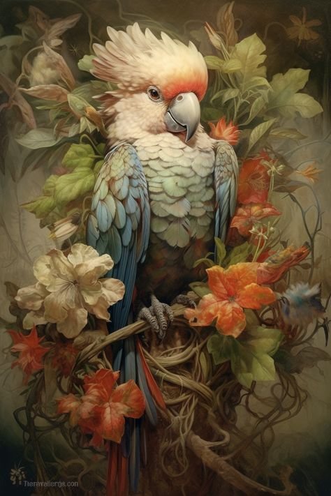птичка - попугай, птичка, цветы, розы - оригинал
