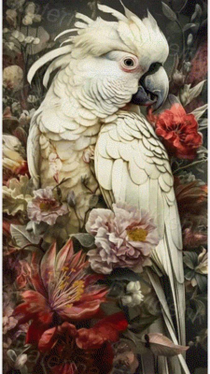 птичка - попугай, цветы, птичка, розы - предпросмотр