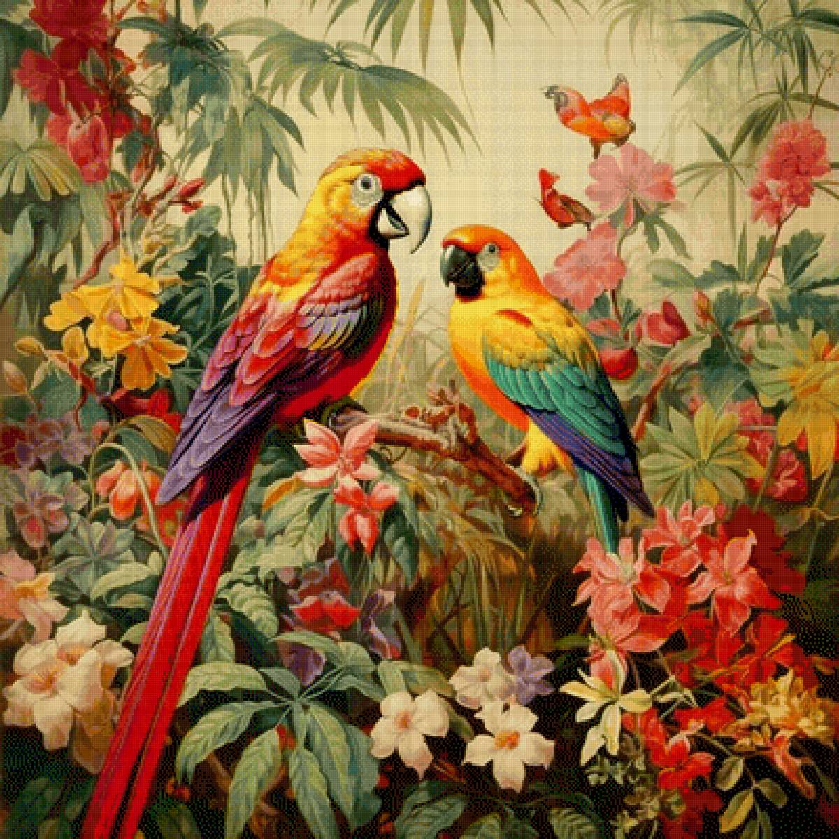 птичка - птичка, розы, попугай, цветы - предпросмотр