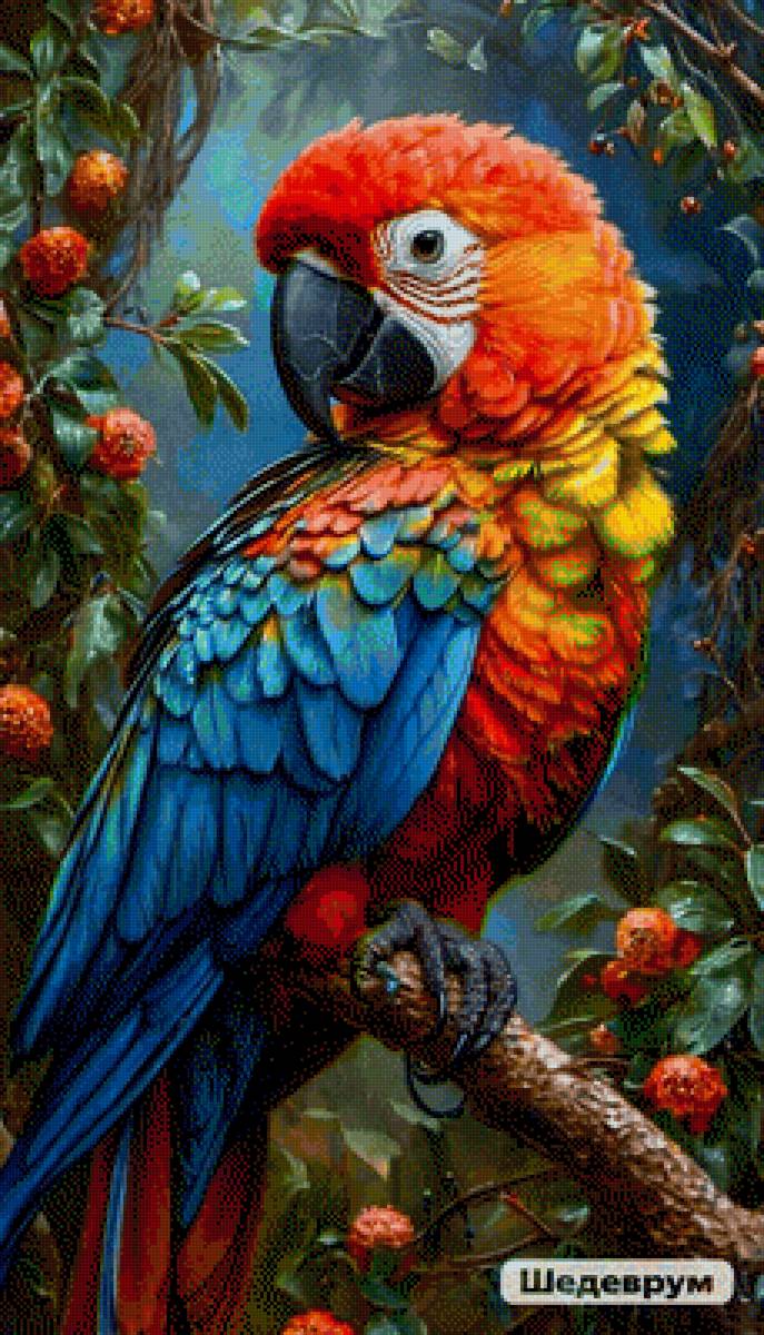 птичка - попугай, цветы, птичка, розы - предпросмотр